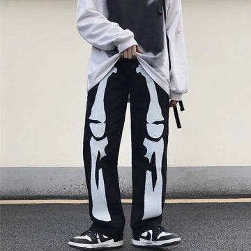 Aidase Trousers With Print White Jeans For Men Skeleton Straight Male Cowboy Pants Designer Comfortable 2024 Korean Autumn Harajuku aidase-shop